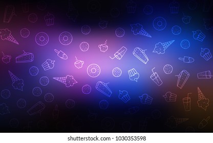 Dark Pink, Blue vector pattern with delicious cookies. Illustration with set of sweet food in doodle style. Template of children's food in cafe.