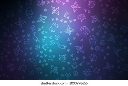 Dark Pink, Blue vector pattern with fresh ingredients. Fast Food on blurred abstract background with colorful gradient. Doodle design for your business advert of cafes.