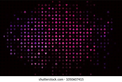Dark Pink, Blue vector pattern with symbol of cards. Glitter abstract sketch with isolated symbols of playing cards. Pattern for ads of parties, events in Vegas.