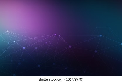 Dark Pink, Blue vector pattern with spheres, triangles. Colorful illustration with circles and lines in futuristic style. Completely new template for your brand book.