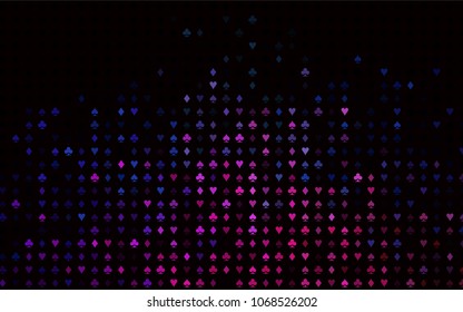Dark Pink, Blue vector pattern with symbol of cards. Glitter abstract sketch with isolated symbols of playing cards. Pattern for leaflets of poker games, events.