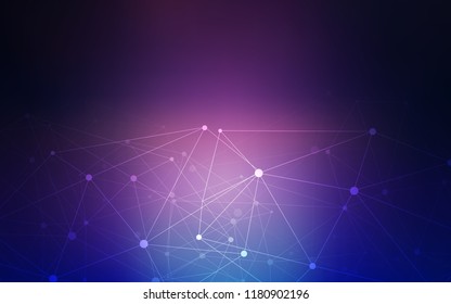 Dark Pink, Blue vector pattern with spheres, triangles. Illustration with set of colorful abstract circles and lines. New design for ad, poster, banner of your website.