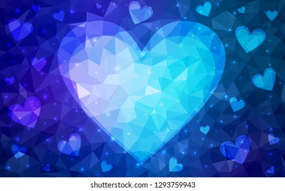 Dark Pink, Blue vector  pattern with colorful hearts. Beautiful colored illustration with hearts in celebration style. Template for Valentine's greeting postcards.