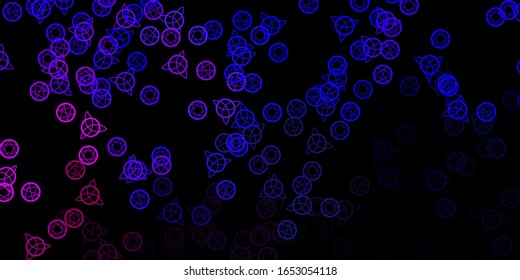 Dark Pink, Blue vector pattern with magic elements. Colorful vintage illustration with gradient alchemy shapes. Simple base for your occult design.