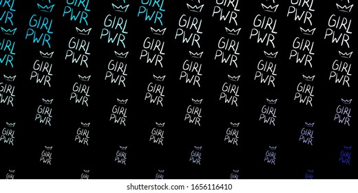 Dark Pink, Blue vector pattern with feminism elements. Illustration with signs of women's strength and power. Background for International Women’s Day.