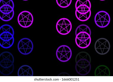 Dark Pink, Blue vector pattern with magic elements. Colorful vintage illustration with gradient alchemy shapes. Best design halloween events.