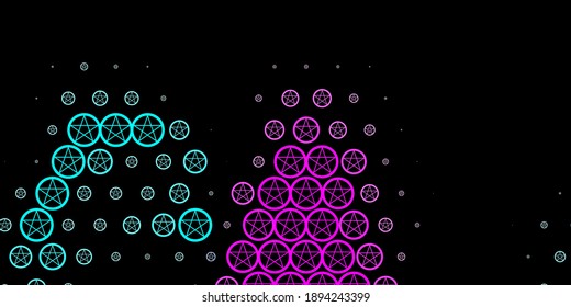 Dark Pink, Blue vector pattern with magic elements. Colorful vintage illustration with gradient alchemy shapes. Background for esoteric, mystic designs.