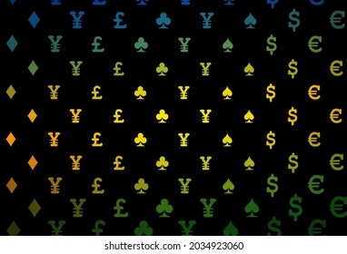 Dark pink, blue vector pattern with symbol of cards. Blurred decorative design of hearts, spades, clubs, diamonds. Design for ad, poster, banner of gambling websites.
