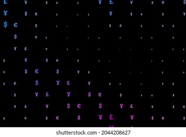 Dark pink, blue vector pattern with EUR, USD, GBP, JPY. Abstract illustration with colored financial digital symbols. Best design for your ad, poster, banner of money.