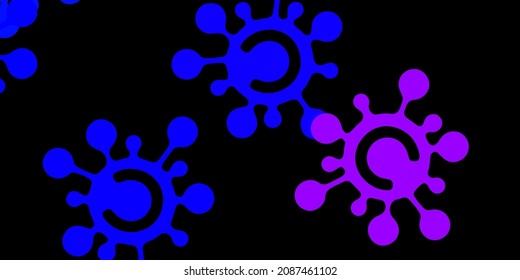 Dunkelrosa, blaues Vektormuster mit Coronavirus-Elementen. Intelligente Illustration mit Kopfzeichen im dekorativen Stil. Einfache Zeichnung gegen Gefahrenfieber.