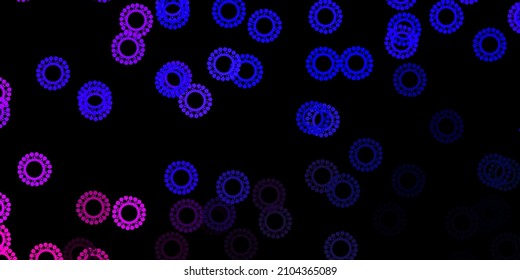 Dunkelrosa, blaues Vektormuster mit Coronavirus-Elementen. Intelligente Illustration mit Kopfzeichen im dekorativen Stil. Bestes Design für Quarantäneereignisse.