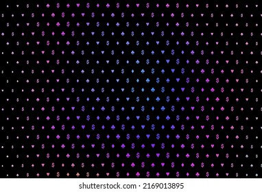 Dark pink, blue vector pattern with symbol of cards. Colored illustration with hearts, spades, clubs, diamonds. Pattern for leaflets of poker games, events.