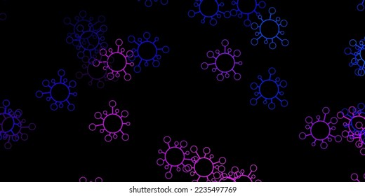 Patrón vectorial azul oscuro rosa con elementos coronavirus. Ilustración inteligente con signos cómodos en estilo decorativo. Fondo de escritorio para la protección de la salud.