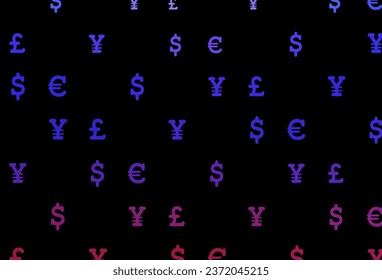 Dark pink, blue vector pattern with EUR, USD, GBP, JPY. Colored symbols of all currency on white background. The pattern can be used for financial, investment websites.
