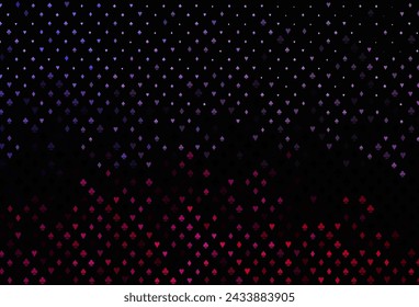 Dark pink, blue vector pattern with symbol of cards. Shining illustration with hearts, spades, clubs, diamonds. Design for ad, poster, banner of gambling websites.