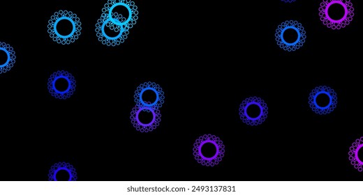 Dark pink, blue vector pattern with coronavirus elements. Simple design in abstract style with infection forms. Simple drawing against danger fever.