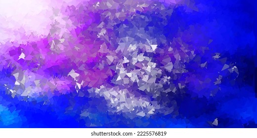 Plantilla de triángulo de poli vectorial azul rosa oscuro. Ilustración en vidrio roto con triángulos. Diseño de páginas de aterrizaje.