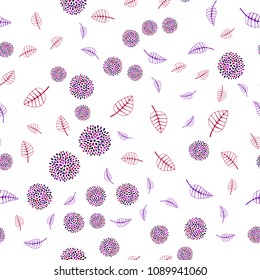 Dark Pink, Blue vector seamless elegant template with leaves and flowers. Colorful abstract illustration with leaves in doodle style. Pattern for heads of websites and designs.