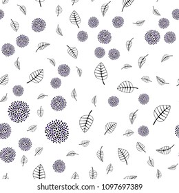 Dark Pink, Blue vector seamless doodle pattern with leaves and flowers. Leaves, flowers in natural style on white background. Pattern for heads of websites and designs.