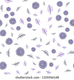 Dark Pink, Blue vector seamless doodle background with leaves and flowers. Leaves, flowers in natural style on white background. Brand new style for your business design.