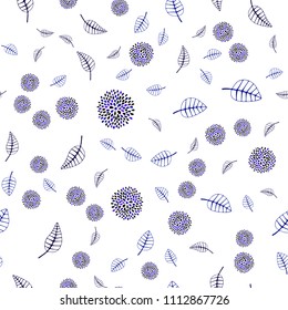 Dark Pink, Blue vector seamless doodle background with leaves and flowers. Creative illustration in blurred style with leaves, flowers. Hand painted design for web, wrapping.