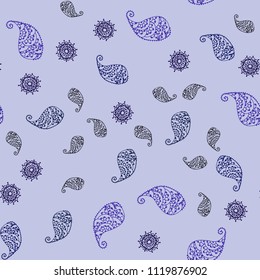 Dark Pink, Blue vector seamless doodle pattern with leaves and flowers. Doodle illustration of leaves and flowers in Origami style. Hand painted design for web, wrapping.