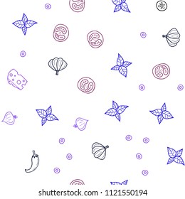 Dark Pink, Blue vector seamless background with tasty food. Blurred decorative design of snacks in doodle style. Template for meal cooking in kitchen.