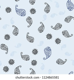 Dark Pink, Blue vector seamless doodle background with leaves and flowers. Sketchy doodles on white background. Pattern for heads of websites and designs.