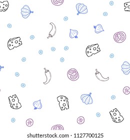 Dark Pink, Blue vector seamless pattern with fresh ingredients. Beautiful colored illustration with food in doodle style. Pattern for menu of cafes, bars, restaurants.