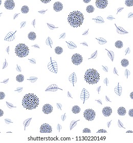 Dark Pink, Blue vector seamless doodle pattern with leaves and flowers. Decorative design in Indian style on white background. Doodle design can be used for your web site.