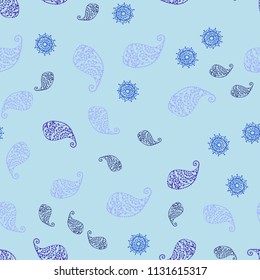 Dark Pink, Blue vector seamless natural background with leaves and flowers. Glitter abstract illustration with leaves and flowers. Doodle design can be used for your web site.