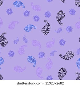 Dark Pink, Blue vector seamless doodle pattern with leaves and flowers. An elegant bright illustration with leaves and flowers. Template for backgrounds of cell phones.