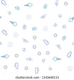 Dark Pink, Blue vector seamless pattern with fresh ingredients. Fast Food on blurred abstract background with colorful gradient. Doodle design for your business advert of cafes.