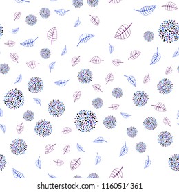 Dark Pink, Blue vector seamless abstract design with leaves and flowers. Abstract illustration with leaves, flowers in doodles style. Template for backgrounds of cell phones.