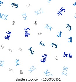 Dark Pink, Blue vector seamless pattern with 30 percentage signs. Colored words of sales with gradient on white background. Backdrop for mega promotions, discounts.