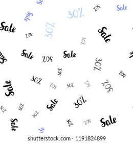 Dark Pink, Blue vector seamless background with 30 % signs of sales. Colored words of sales with gradient on white background. Template for season sales, shopping ads.