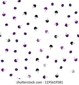 Dark Pink, Blue vector seamless background with coffee, beans. Decorative gradient design of coffee cups and beans. Template of a black hot beverage in a cafe.