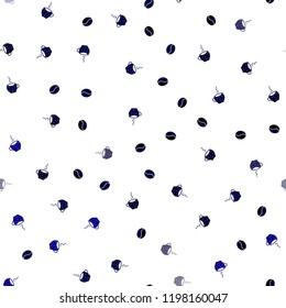 Dark Pink, Blue vector seamless texture with coffee beans, mugs. Gradient illustration with set of mugs, beans. Pattern for ad, booklets, leaflets of restaurants.