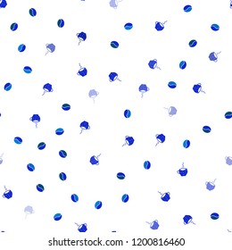Dark Pink, Blue vector seamless template with cups of coffee, beans. Decorative gradient design of coffee cups and beans. Pattern for ads of breakfast, lunch, dinner.