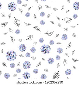Dark Pink, Blue vector seamless doodle backdrop with leaves, flowers. Colorful illustration in doodle style with leaves, flowers. Template for business cards, websites.