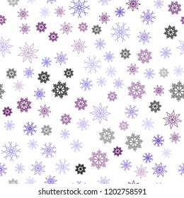 Dark Pink, Blue vector seamless background with xmas snowflakes. Glitter abstract illustration with crystals of ice. Pattern for design of window blinds, curtains.