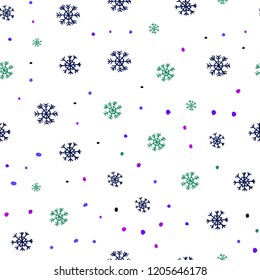Dark Pink, Blue vector seamless texture with colored snowflakes. Colorful decorative design in xmas style with snow. Trendy design for wallpaper, fabric makers.
