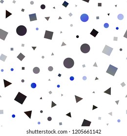Dark Pink, Blue vector seamless template with crystals, circles, squares. Decorative design in abstract style with lines, dots, cubes. Trendy design for wallpaper, fabric makers.