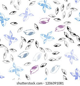 Dark Pink, Blue vector seamless doodle background with leaves. Blurred decorative design in Indian style with leaves. Pattern for design of fabric, wallpapers.