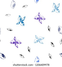 Dark Pink, Blue vector seamless natural artwork with leaves. Sketchy doodles with leaves on blurred background. Design for textile, fabric, wallpapers.