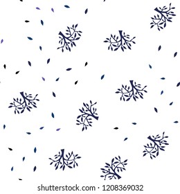 Dark Pink, Blue vector seamless doodle background with leaves, branches. Colorful illustration in doodle style with leaves, branches. Pattern for trendy fabric, wallpapers.