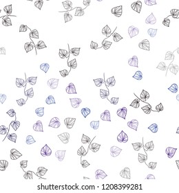 Dark Pink, Blue vector seamless elegant pattern with leaves. Modern geometrical abstract illustration with leaves. Pattern for design of window blinds, curtains.