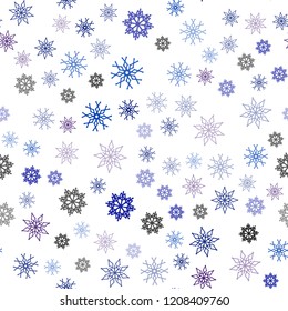 Dark Pink, Blue vector seamless pattern with christmas snowflakes. Blurred decorative design in xmas style with snow. Pattern for design of window blinds, curtains.