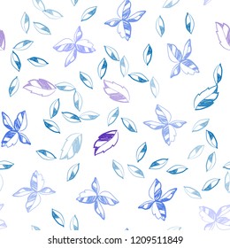 Dark Pink, Blue vector seamless abstract pattern with leaves. Doodle illustration of leaves in Origami style with gradient. Pattern for trendy fabric, wallpapers.