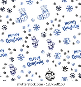Dark Pink, Blue vector seamless pattern with christmas snowflakes, balls, socks, mittens. Colorful xmas elements with gradient. Design for textile, fabric, wallpapers.